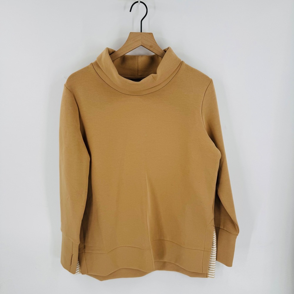 Addison Bay Funnel Neck Sweatshirt Camel Tan Thumbhole Cuffs Size S Athleisure